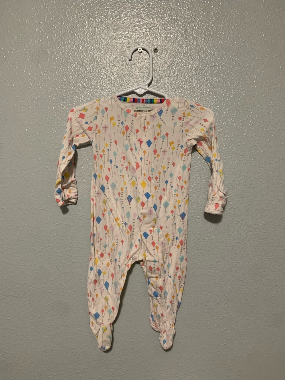 Magnetic Me White Footie One-Piece with Multicolor Kite Pattern